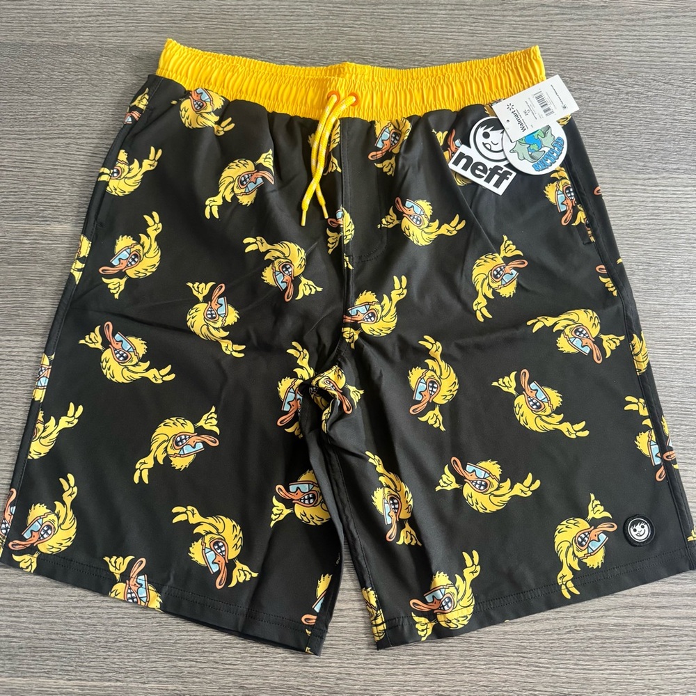 Neff Boys Fired Up Ducky Graphic Swim Yourh Shorts Size XXL 18 Black